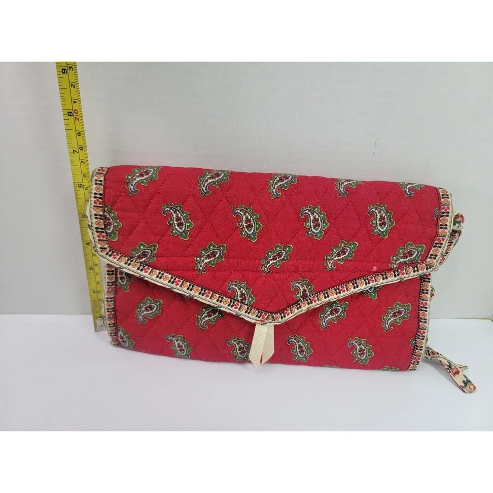 Red Paisley Quilted Hanging Travel Toiletry Cosmetic Jewelry Organizer Bag